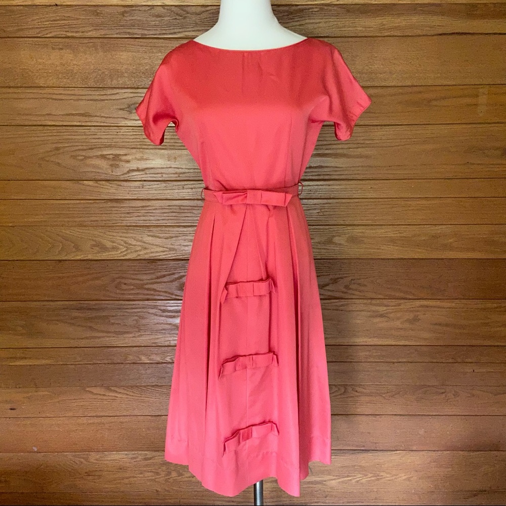 Vintage 1960s Jody of California coral bow detail party dress